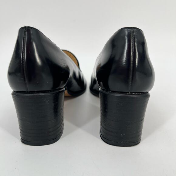 Vtg 90s Classiques Entier Peep Toe Pump Womens 9 N Black Leather Block Heel Shoe - Picture 4 of 10